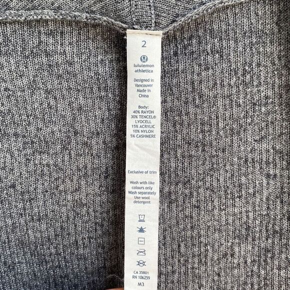 Lululemon Cabin Yogi Heathered Medium Grey Slate Ribbed Hooded Cardigan Cashmere - Picture 11 of 14